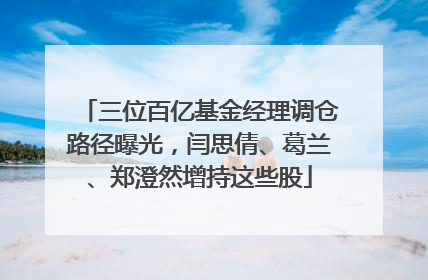 三位百亿基金经理调仓路径曝光，闫思倩、葛兰、郑澄然增持这些股