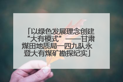 以绿色发展理念创建“大有模式”——甘肃煤田地质局一四九队永登大有煤矿勘探纪实