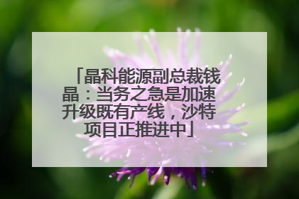 晶科能源副总裁钱晶：当务之急是加速升级既有产线，沙特项目正推进中
