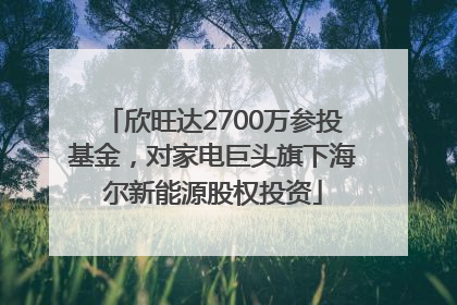 欣旺达2700万参投基金，对家电巨头旗下海尔新能源股权投资